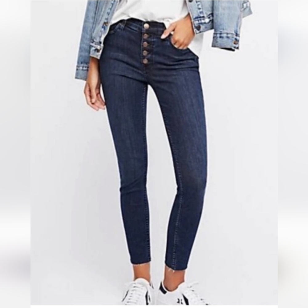 Free People Dark Wash Reagan Skinny Ankle Jeggings